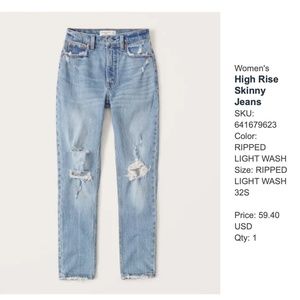 Abercrombie & Fitch High Rise Jeans Ripped Light Wash (Size 32S)
